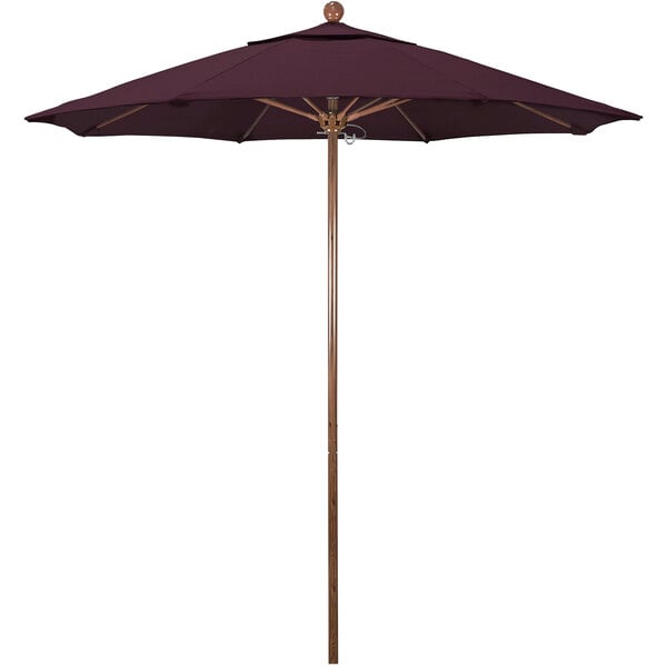 A California Umbrella with a purple canopy and an American oak pole.