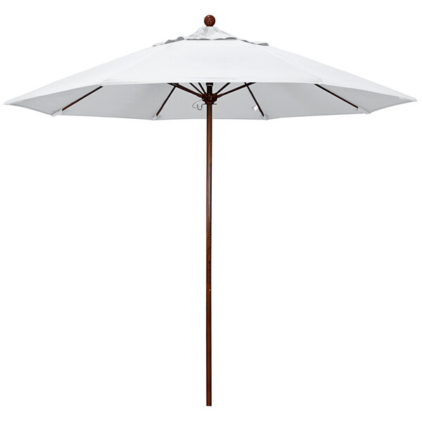 A white California Umbrella with an American Oak pole.