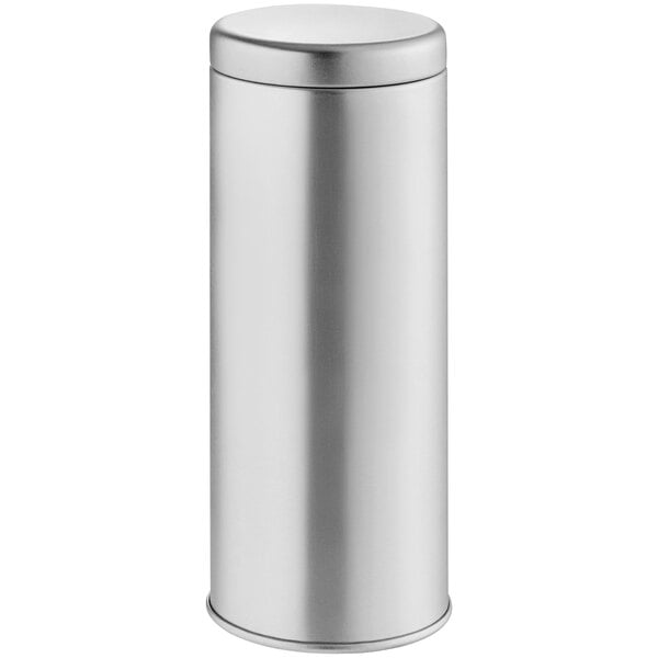A silver tea tin with a lid.