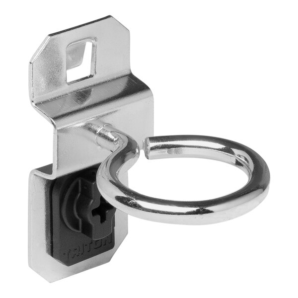 A silver metal Triton Products LocHook with a black rubber ring on it.