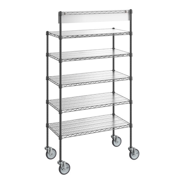 Regency NSF Black Epoxy Mobile Take-Out Shelving Station with 5 Shelves and PVC Shelf Mat Overlay - 18" x 36" x 70"