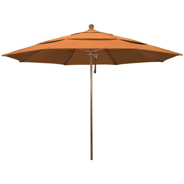 A California Umbrella Venture Series large brown umbrella with a 1 1/2" American oak pole.
