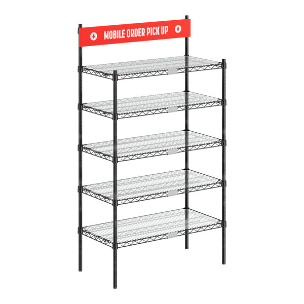 A black Regency epoxy shelving station with five shelves.