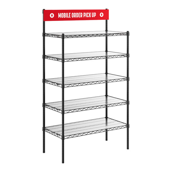 Regency 18" x 36" x 64" NSF Black Epoxy Take-Out Shelving Station with 5 Shelves and PVC Shelf Mat Overlay