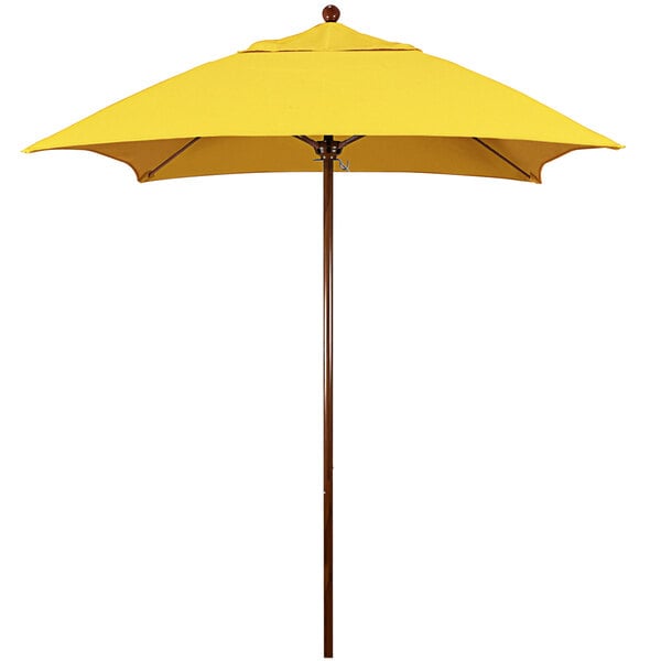 A California Umbrella yellow Sunbrella canopy with an American Oak pole.