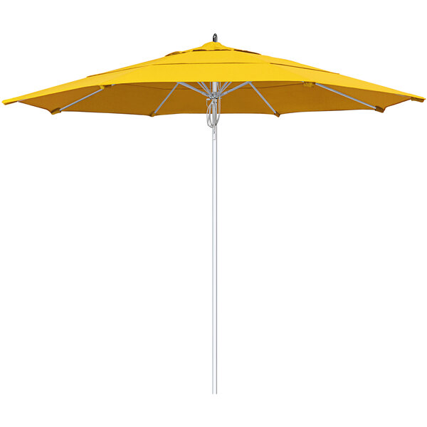 A close up of a Sunbrella yellow California Umbrella on a white background.