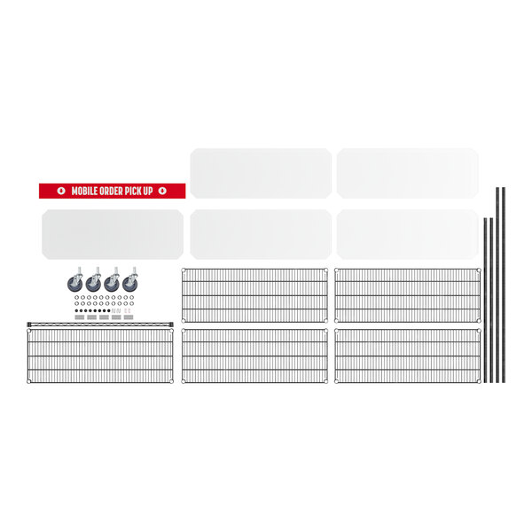 A black and white metal grid with wheels.