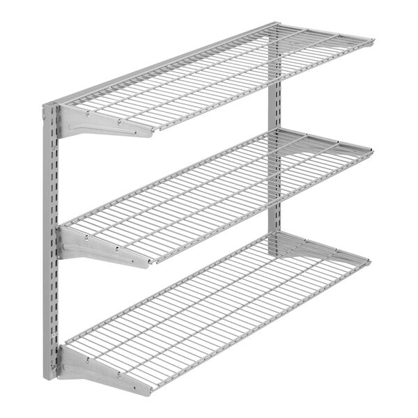 A Triton wire wall mount shelf with three shelves.