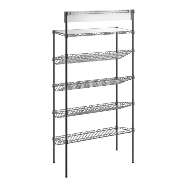 Regency 18" x 36" x 64" NSF Black Epoxy Take-Out Shelving Station with 1 Shelf, 4 Slanted Drop-In Baskets, and PVC Shelf Mat Overlay