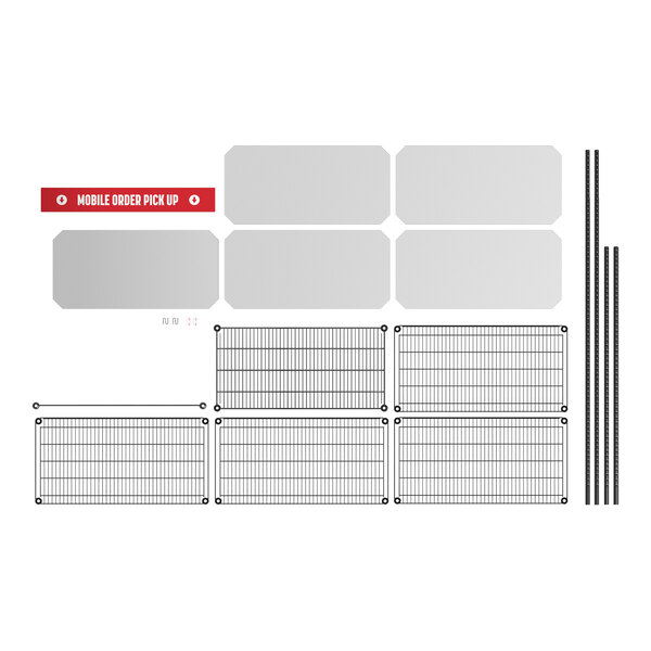 Regency 18" x 36" x 64" NSF Black Epoxy Take-Out Shelving Station with 1 Shelf, 4 Slanted Drop-In Baskets, and PVC Shelf Mat Overlay