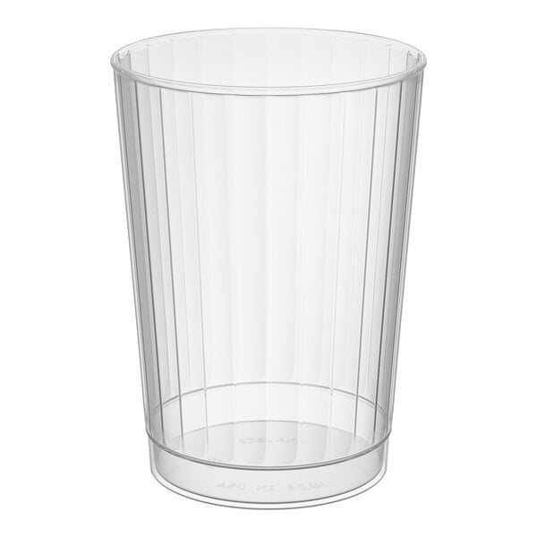 A clear plastic fluted tumbler with a 10 oz. capacity.