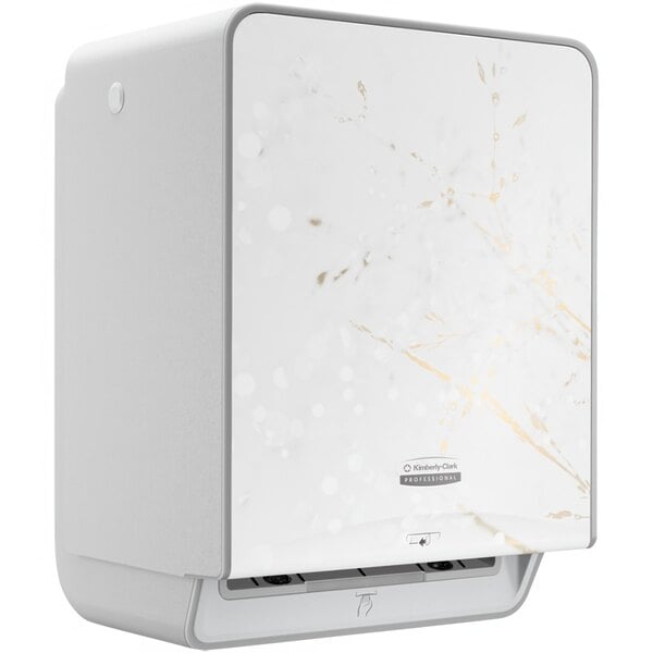 A white box with a gold and silver Kimberly-Clark Professional ICON Automatic Paper Towel Dispenser faceplate.
