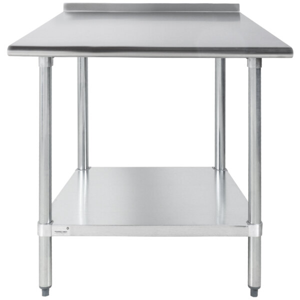 A stainless steel Advance Tabco work table with undershelf.