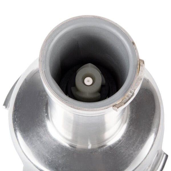 A close-up of a Robot Coupe silver metal bell cover assembly.