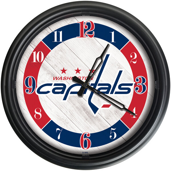 A Holland Bar Stool Washington Capitals wall clock with LED lights.