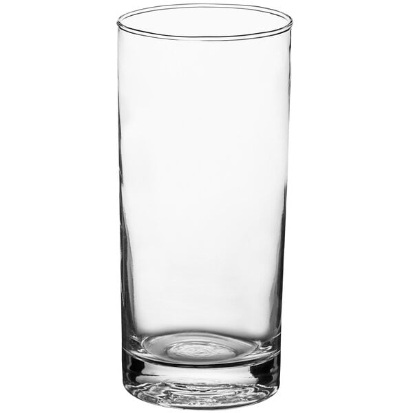 An Acopa Straight Up beverage glass filled with a clear liquid.