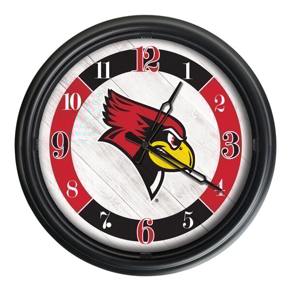 An Illinois State University LED wall clock with a bird face.