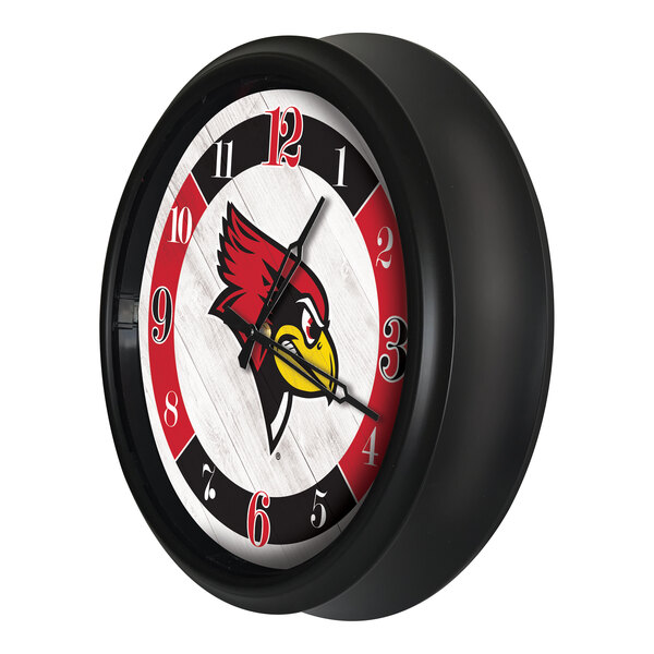 A round wall clock featuring the Illinois State University logo with a black frame and red, white, and black accents.