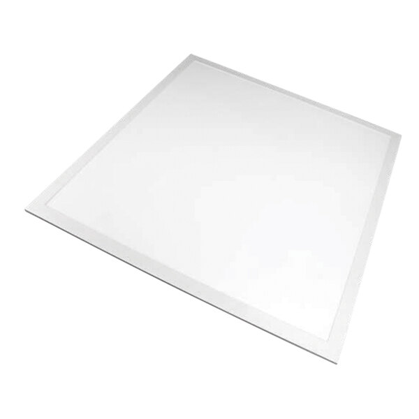 A white square LED troffer luminaire with a frosted center and white border.