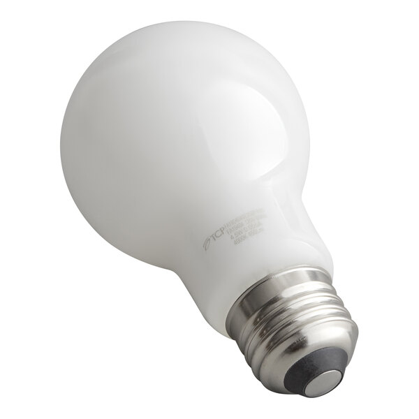 A frosted LED light bulb with a standard screw base.