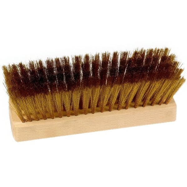 A GI Metal brass bristle pizza oven brush head with wooden bristles.