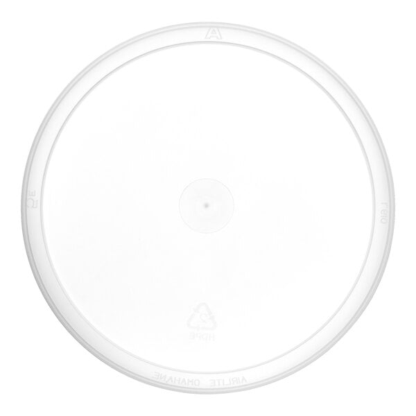 A round, translucent heavy-duty plastic deli lid designed for 64 oz. containers.