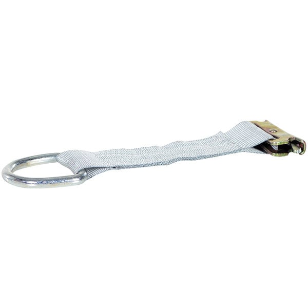 A white Vestil cargo strap with a metal clasp.