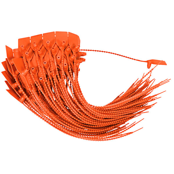A bunch of orange plastic tags.