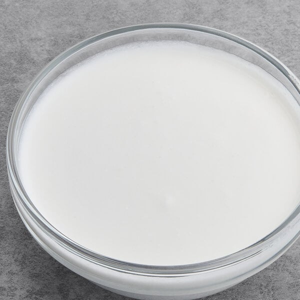 A bowl of Les Vergers Boiron Coconut Cream Puree on a table.