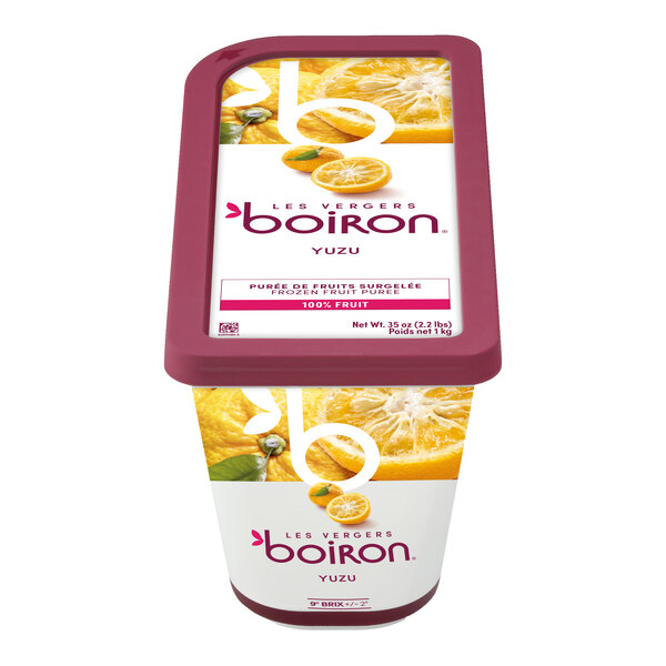 A container of Les Vergers Boiron Yuzu 100% fruit puree.