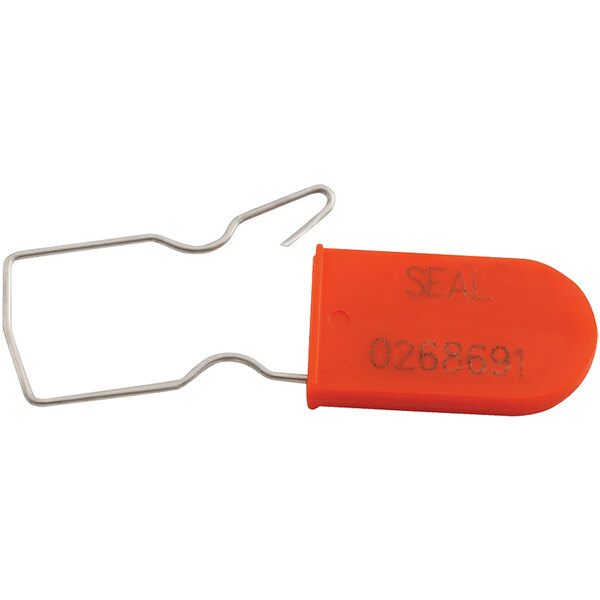 A red polypropylene security seal with the word 'seal' on it.