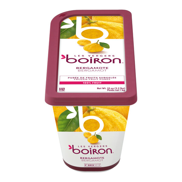 A container of Les Vergers Boiron Bergamot 100% Fruit Puree weighing 2.2 pounds.