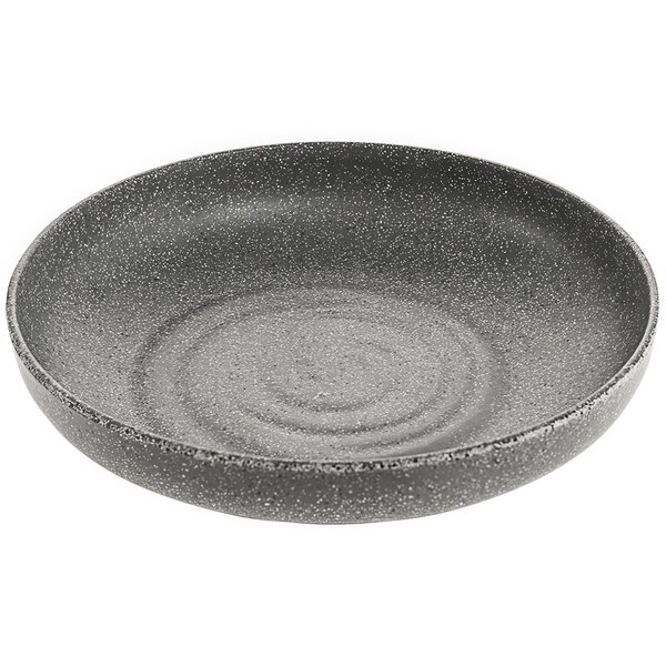 A black melamine bowl with a grey speckled design.