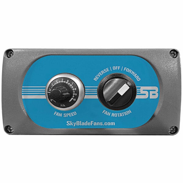 The blue and black SkyBlade fan prop for industrial use.