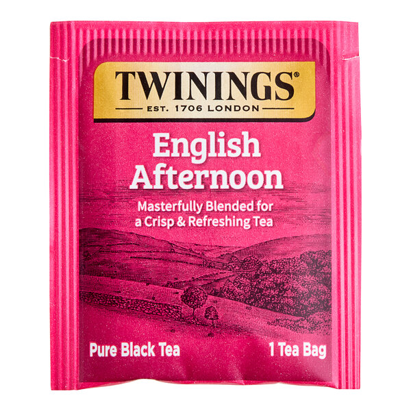 A pink box of Twinings English Afternoon Tea Bags.