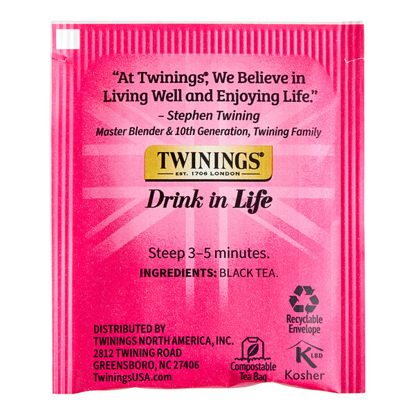 A pink box of Twinings English Afternoon Tea Bags.