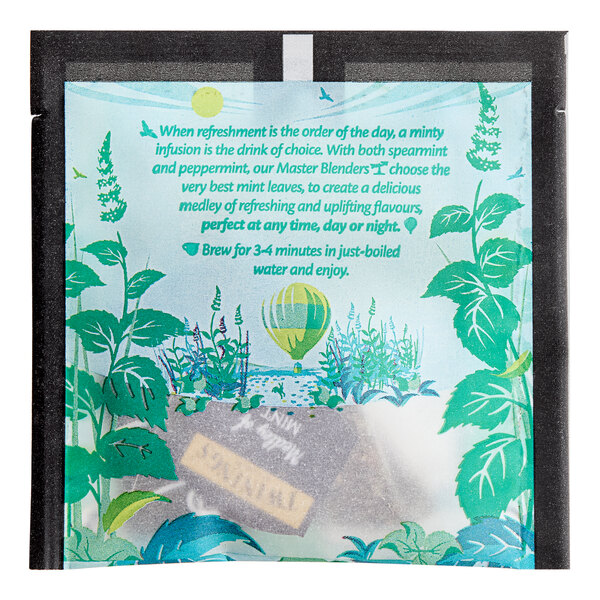 A package of Twinings Medley of Mint tea sachets with a green and yellow plant design.