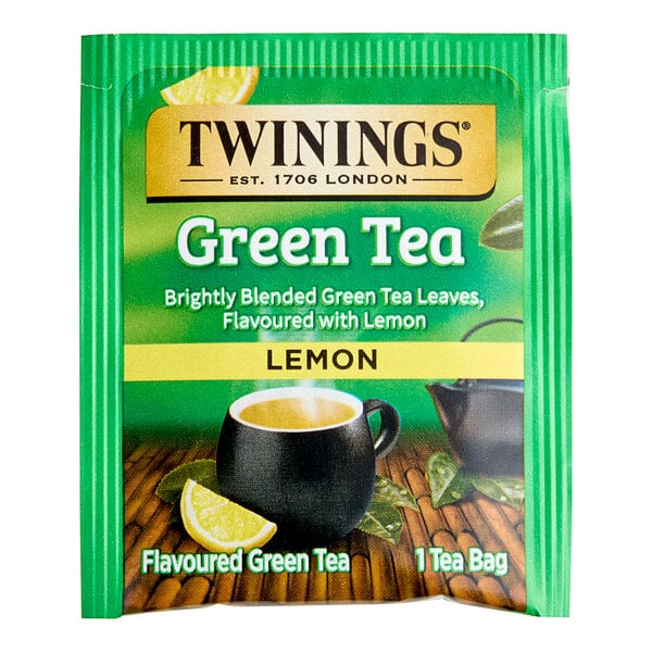 A green box of Twinings Green Tea with Lemon Tea Bags.