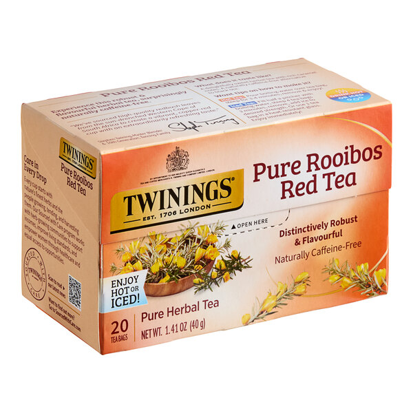 A box of Twinings Pure Rooibos Herbal Tea Bags on a white background.