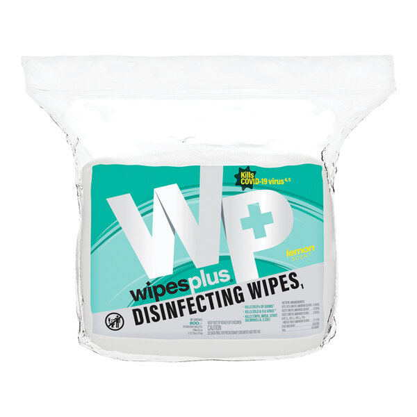 WipesPlus 6" x 8" 800-Count Lemon Scent Alcohol-Free Surface Disinfecting Wipes Refill Bag - 4/Case