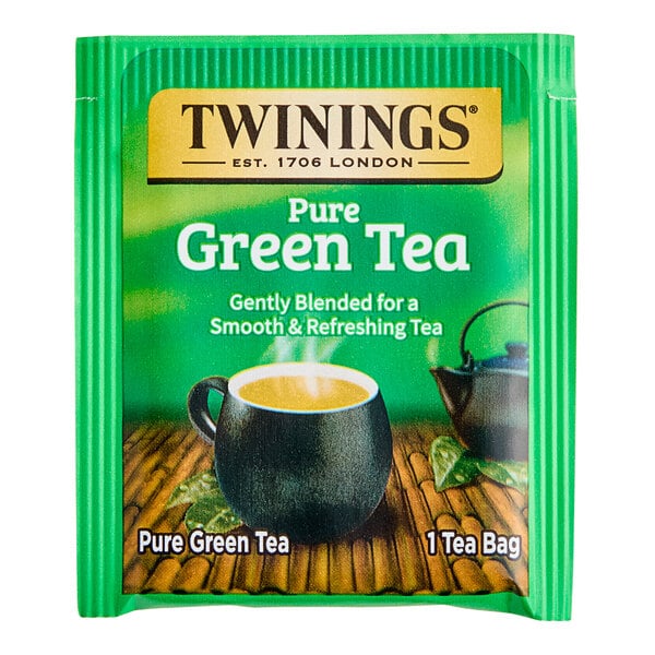 A green box of Twinings Pure Green Tea Bags.