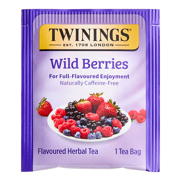 A package of Twinings Wild Berries herbal tea bags.