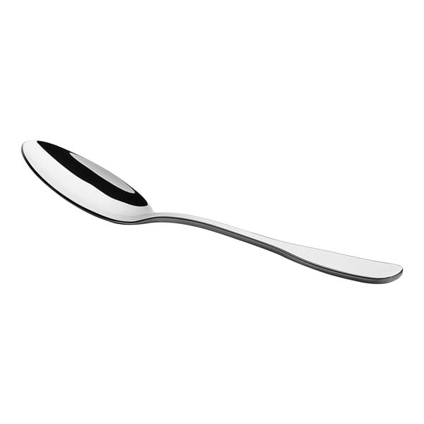 An Acopa Triumph stainless steel serving spoon with a black handle.