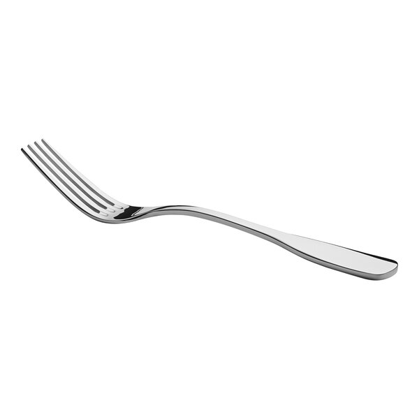 A close-up of a silver Acopa Triumph dinner fork with a white background.
