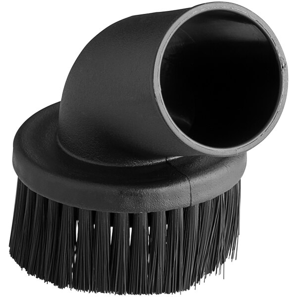 A black round brush with a black handle.