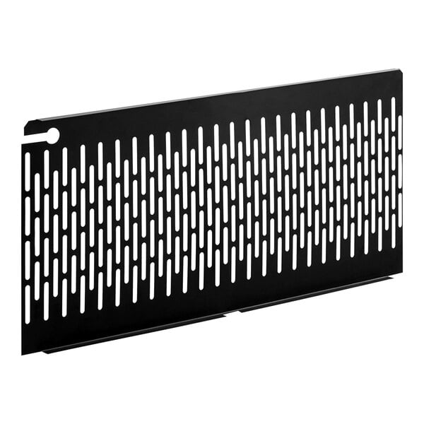 A black metal rectangular grille with holes.