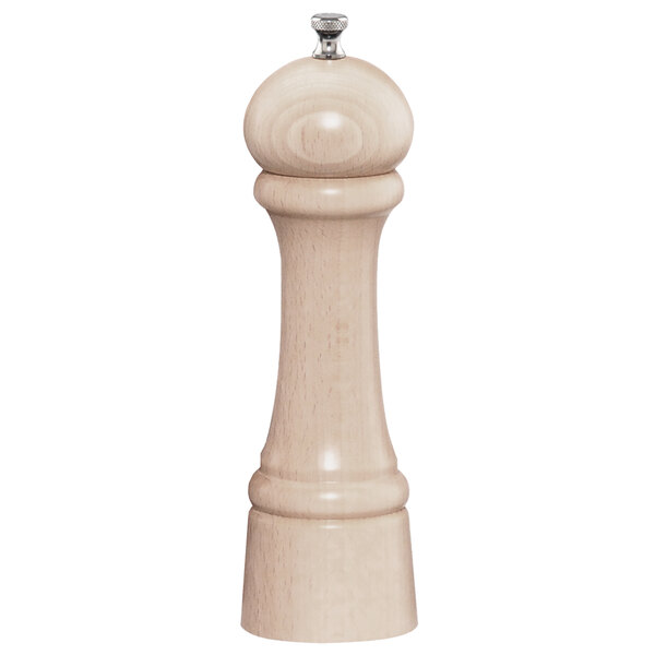 A Chef Specialties Windsor Natural Maple salt mill with a silver top and wooden handle.