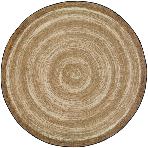 A Joy Carpets Feeling Natural sand and white circular area rug with a spiral pattern.