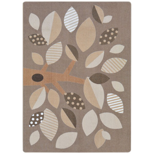 A Joy Carpets area rug with leaves and dots in brown and beige.