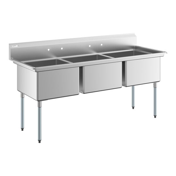 Regency 81" Three Compartment Commercial Sink with Galvanized Steel Legs